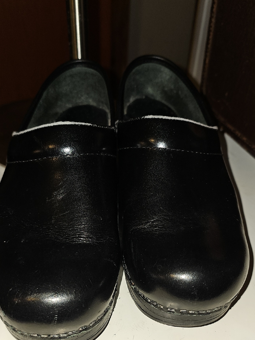 Womens Black Slip-On Leather Work Loafers Size 38
